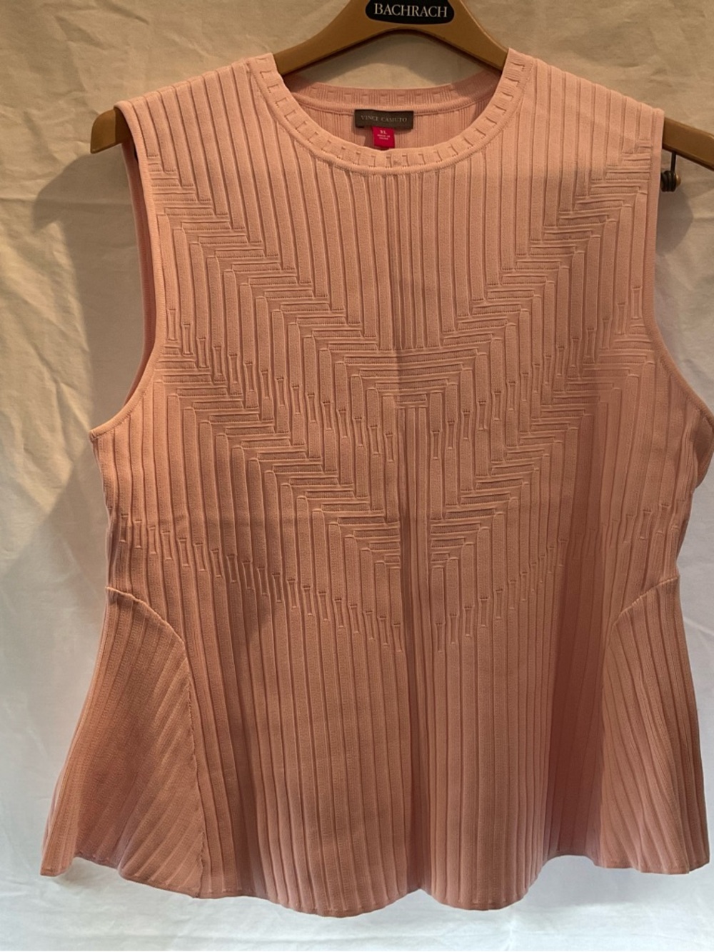 Vince Camuto Sleeveless Ribbed Knit Top Blush Pink XL Peplum